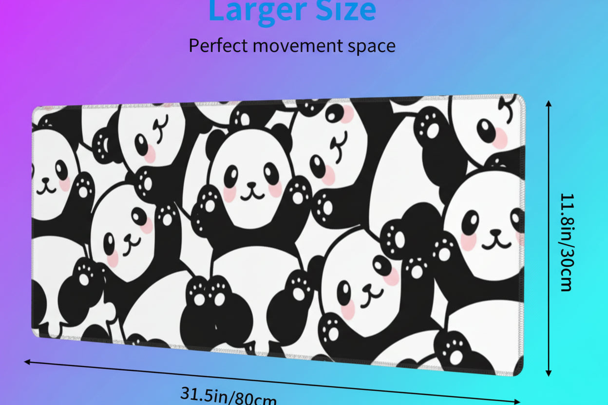 Alfombrilla Gaming XL Panda Adorable - Mouse Pad Grande con Bordes Cosidos