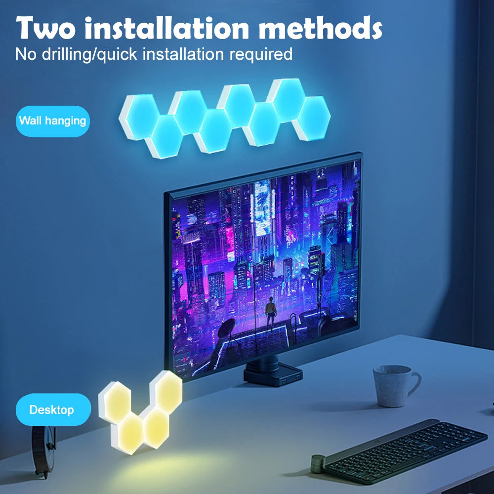 Iluminación LED Hexagon Night Gaming · Iluminación Setup Gaming