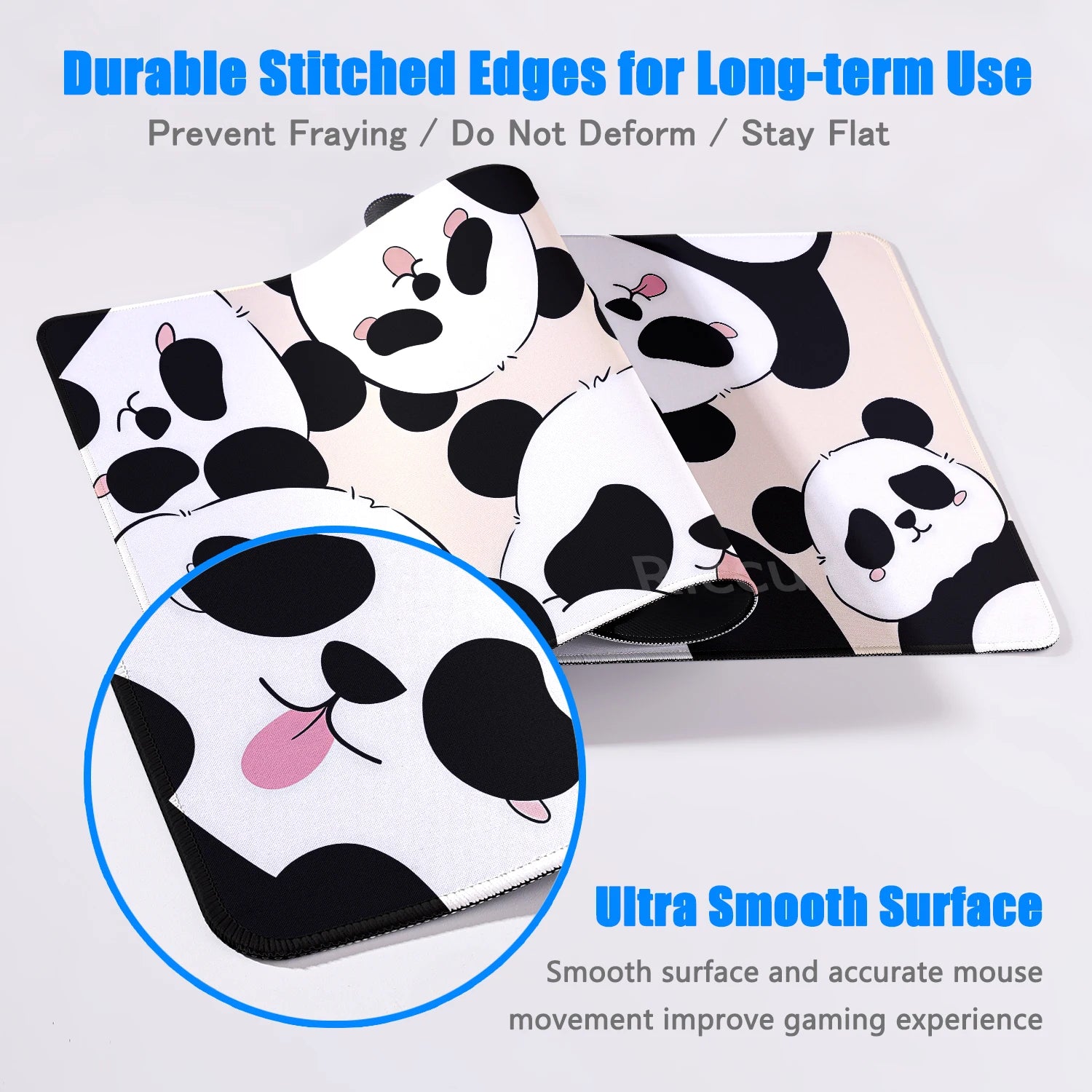 Alfombrilla Gaming XXL Panda Kawaii - Mouse Pad Grande con Bordes Cosidos