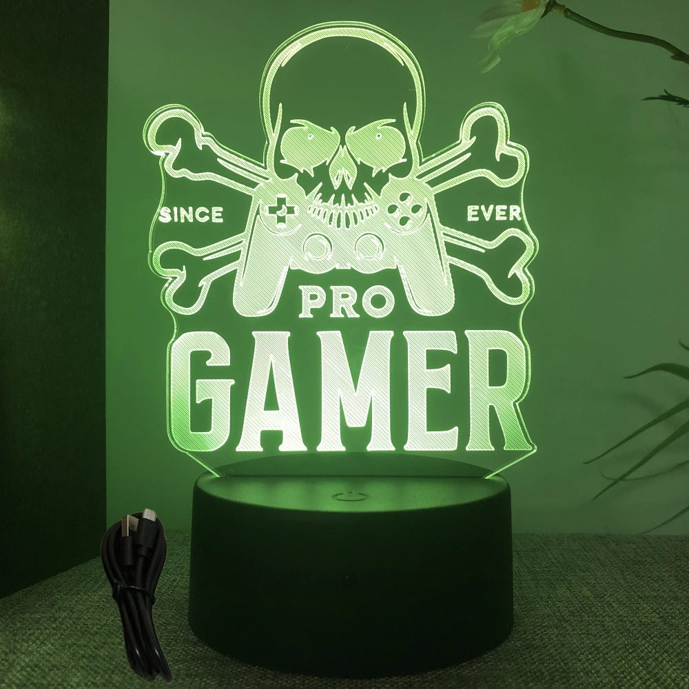 Neón LED GAMER 3D Night · Iluminación Setup Gaming 20cm