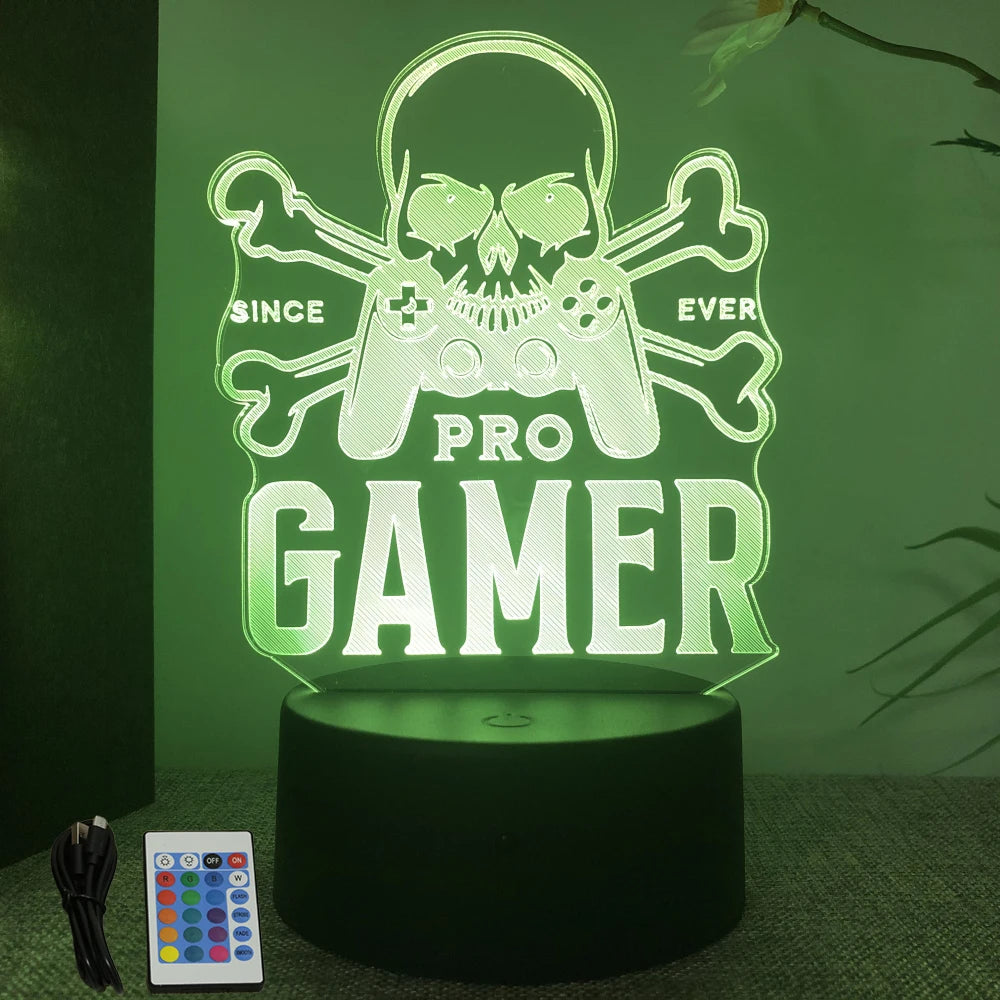Neón LED GAMER 3D Night · Iluminación Setup Gaming 20cm