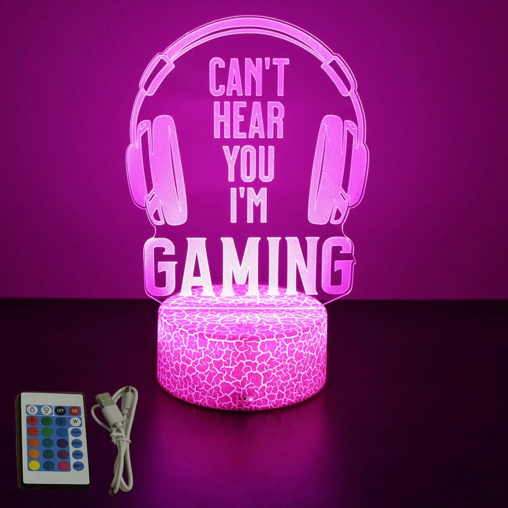 Neón LED GAMER 3D Night · Iluminación Setup Gaming 20cm