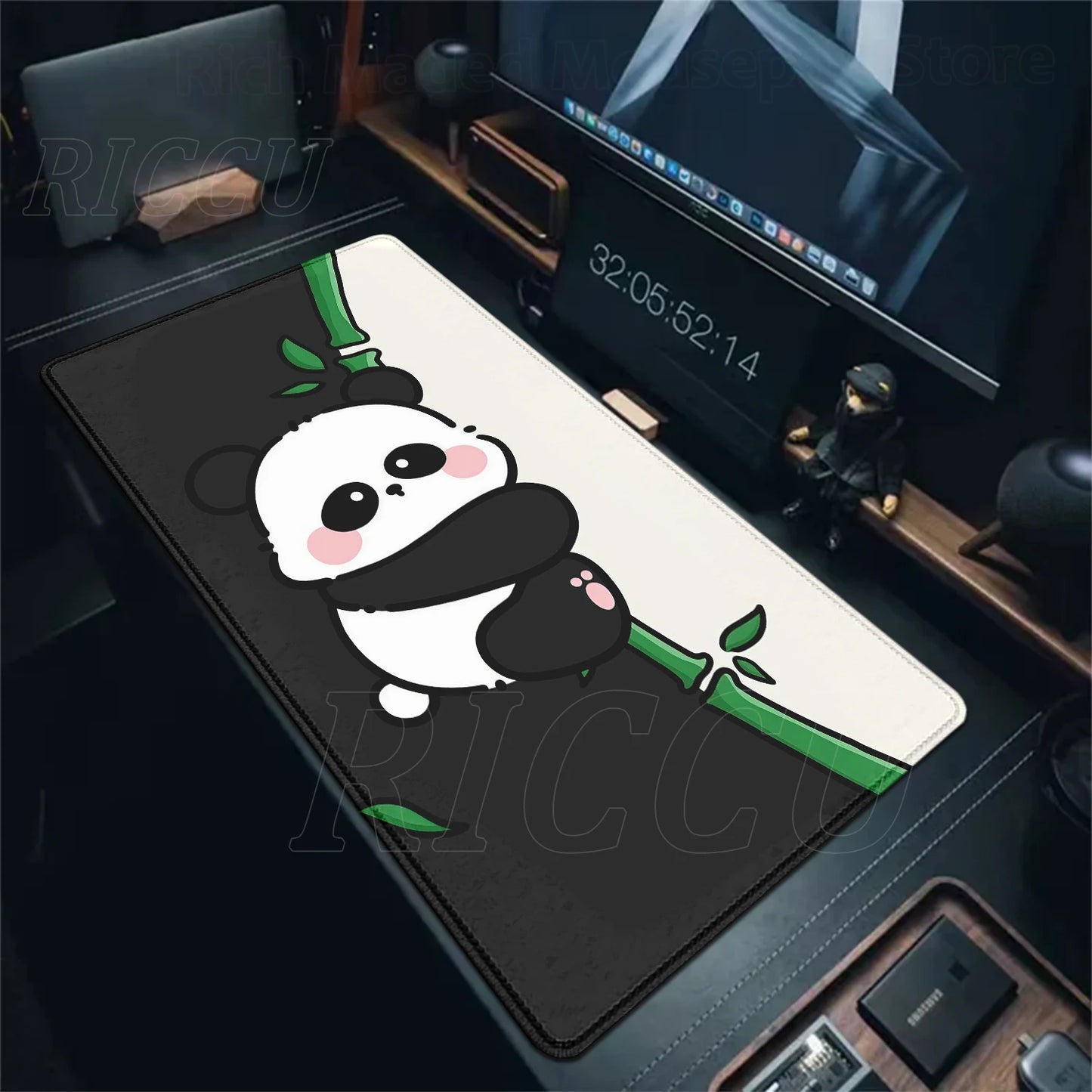 Alfombrilla Gaming XXL Panda Kawaii - Mouse Pad Grande con Bordes Cosidos
