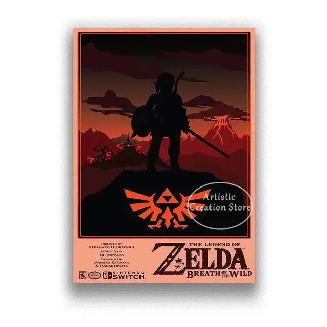 Poster Video Game Canvas Painting Zelda · Decoración Setup Gamer y Escritorio