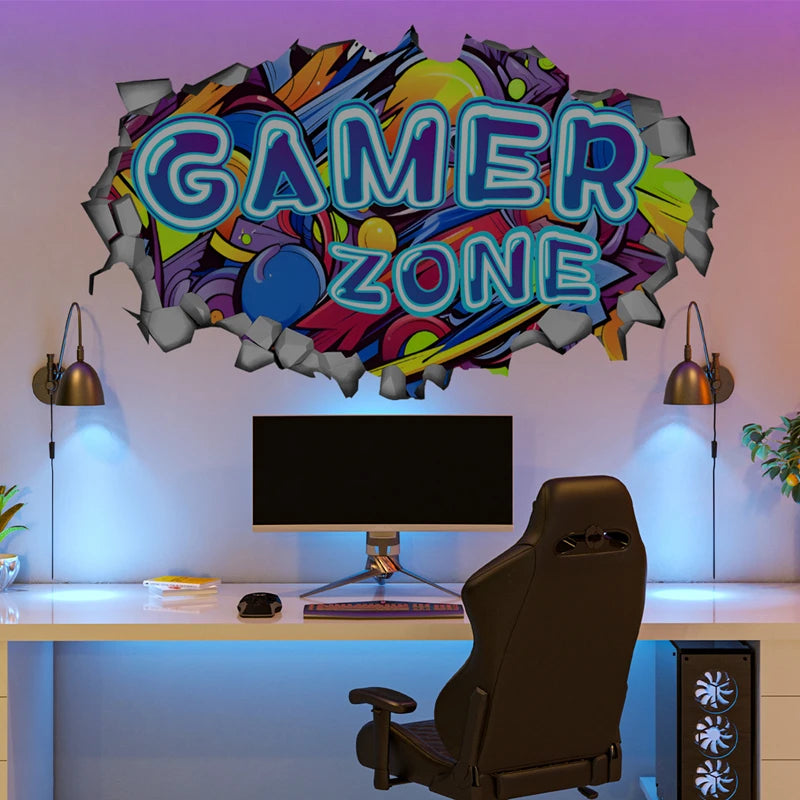 Poster Gaming Wall Hole Art · Decoración Setup Gamer y Escritorio
