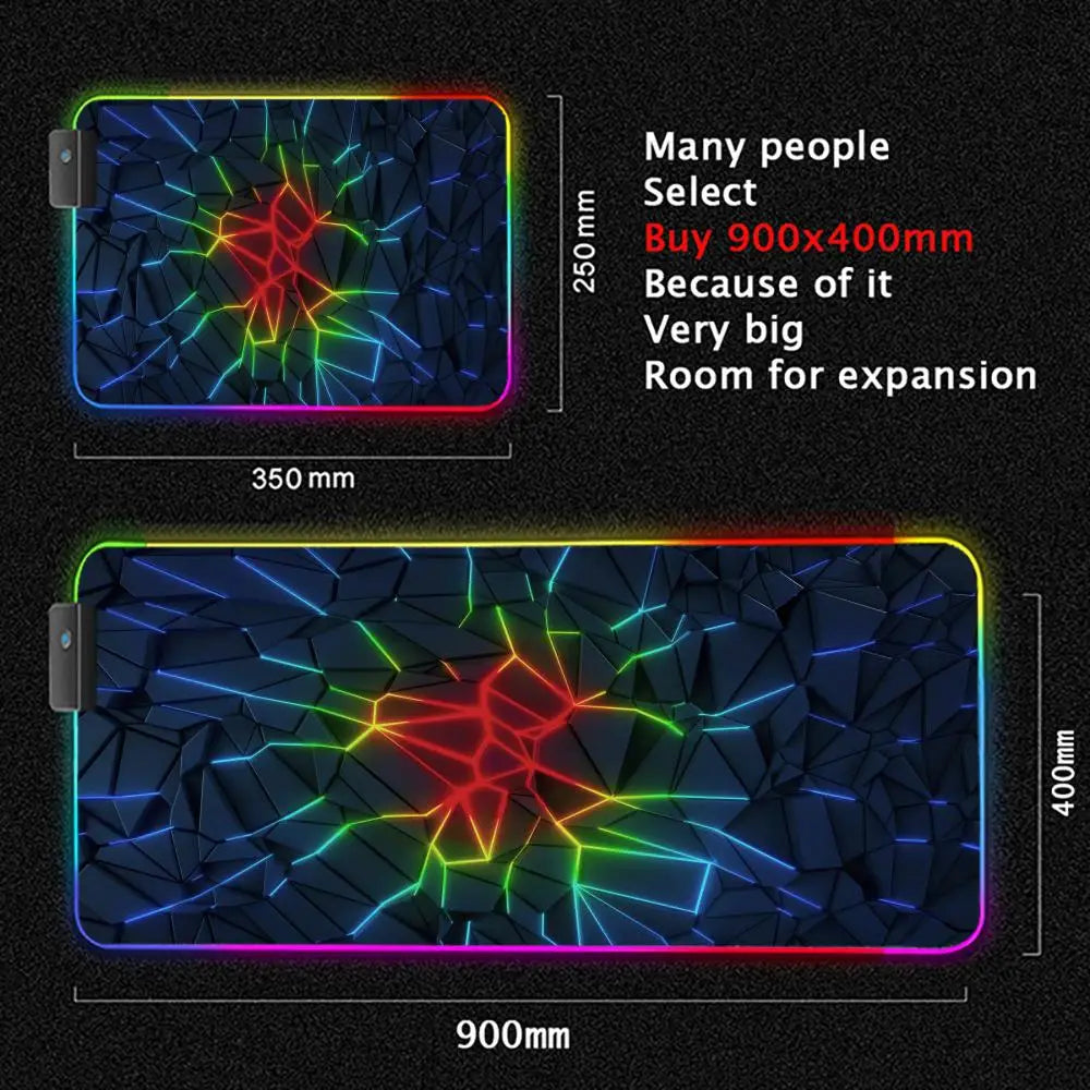 Alfombrilla Gaming RGB Mairuige Geometric Art - LED XXL Extra Gruesa 4mm 35x25cm