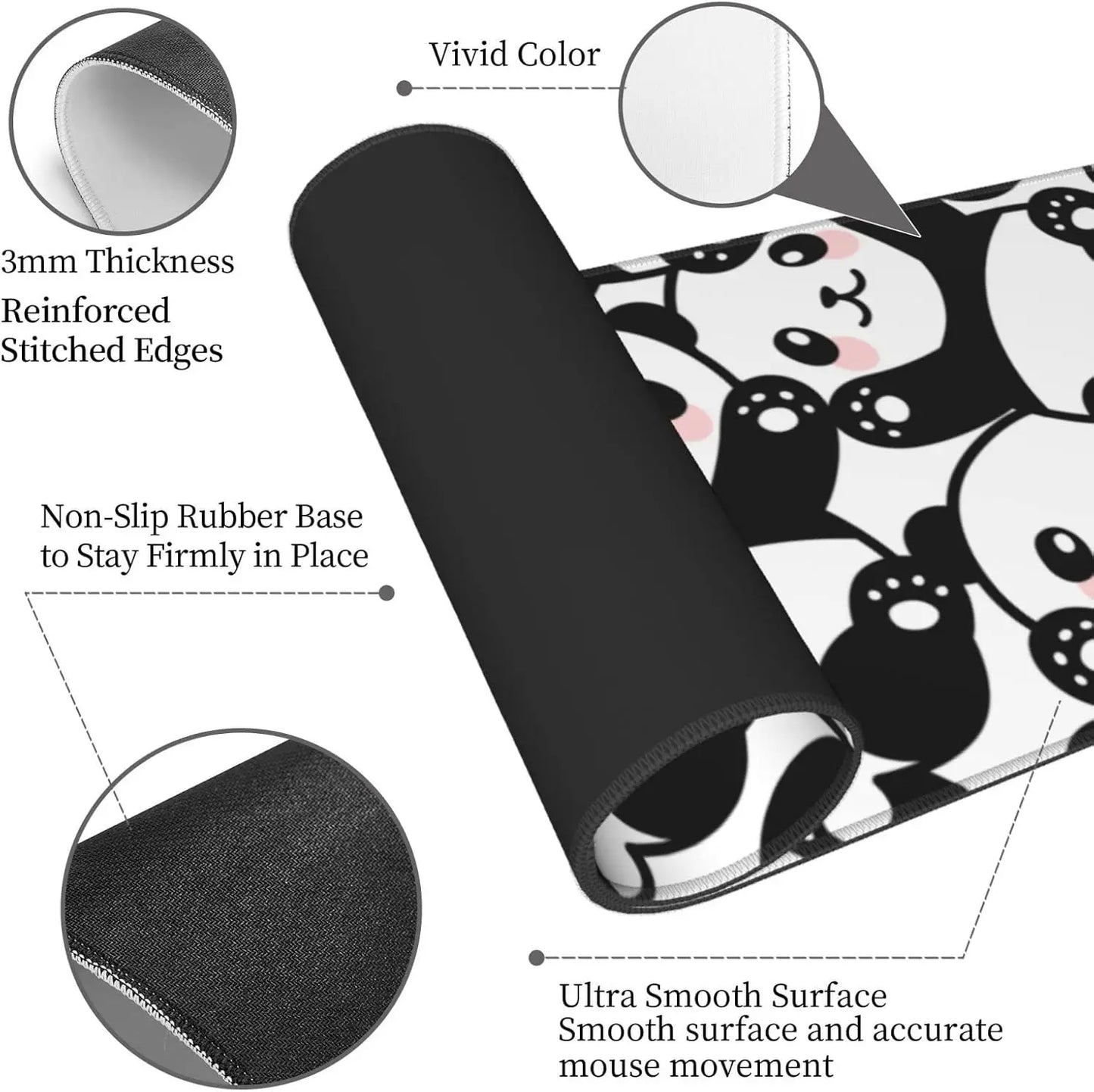 Alfombrilla Gaming XL Panda Adorable - Mouse Pad Grande con Bordes Cosidos