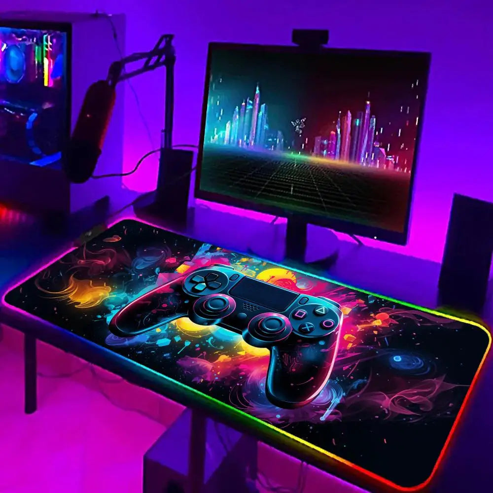 Alfombrilla Gaming RGB XXL - Diseño Gamepad con Retroiluminación LED