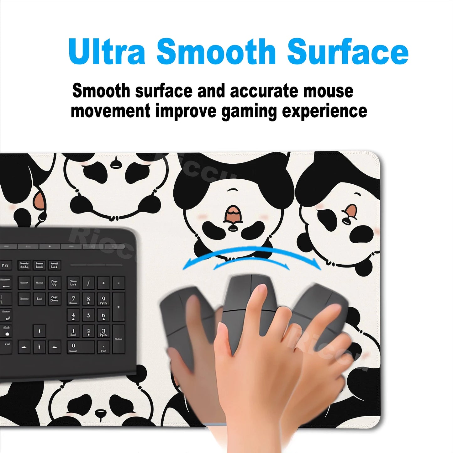 Alfombrilla Gaming XXL Panda Kawaii - Mouse Pad Grande con Bordes Cosidos
