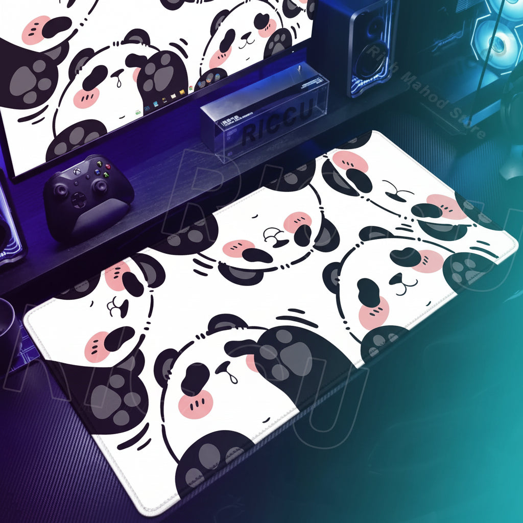 Alfombrilla Gaming XXL Panda Kawaii - Mouse Pad Grande con Bordes Cosidos