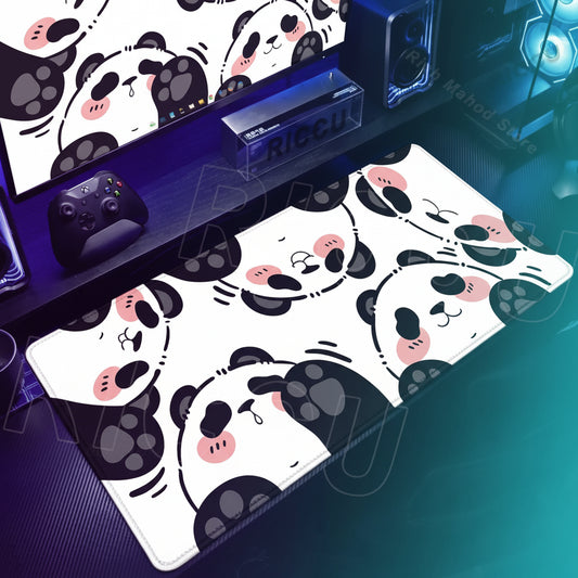 Alfombrilla Gaming XXL Panda Kawaii - Mouse Pad Grande con Bordes Cosidos