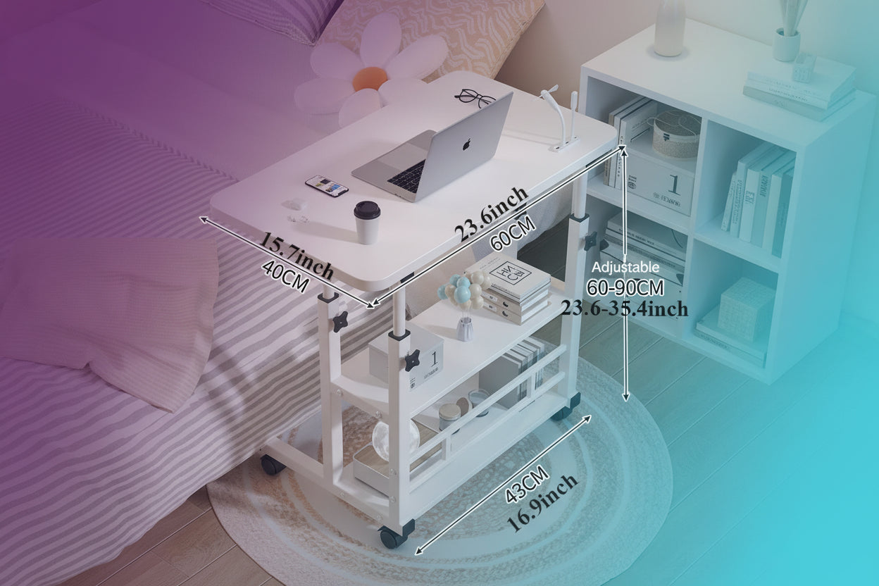 Escritorio Móvil Portátil con Altura Ajustable y Ruedas - Mesa de Estudio con Almacenamiento