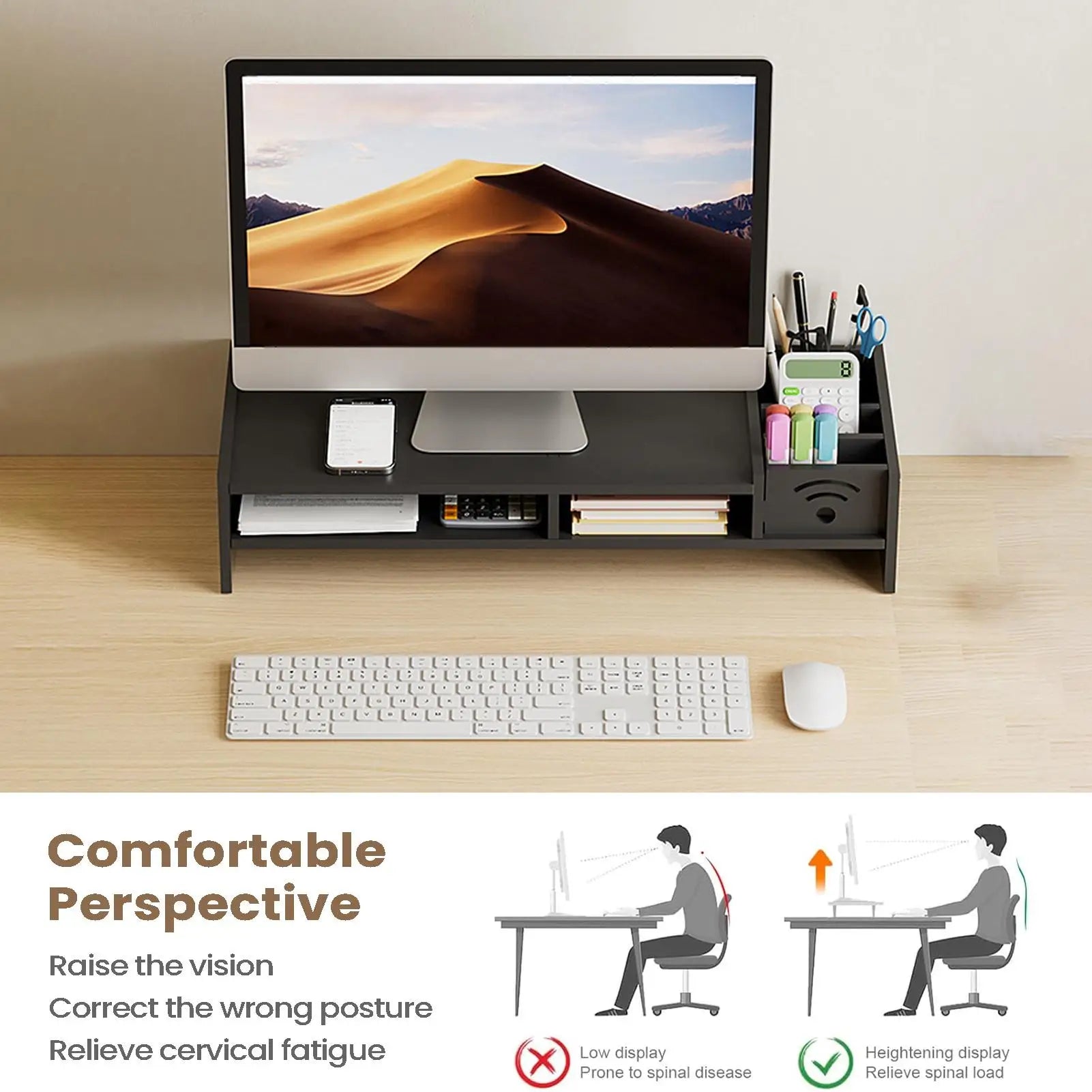 Soporte Elevador de Monitor de 2 Niveles con Almacenamiento - Organizador de Escritorio