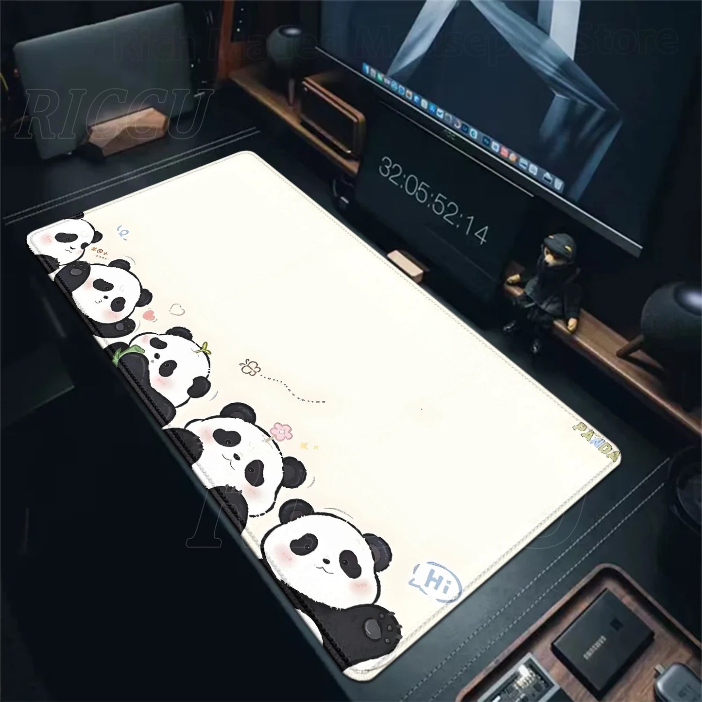 Alfombrilla Gaming XXL Panda Kawaii - Mouse Pad Grande con Bordes Cosidos