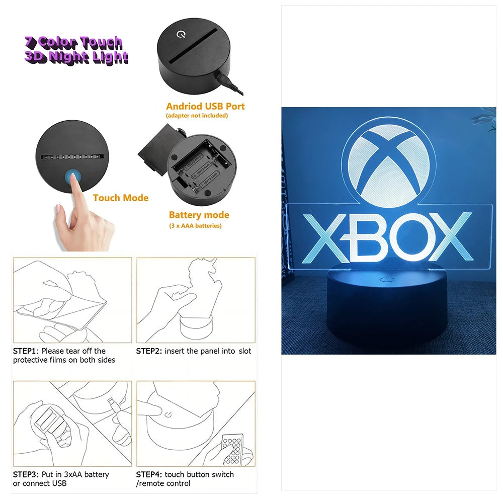 Neón LED GAMER 3D Night · Iluminación Setup Gaming 20cm