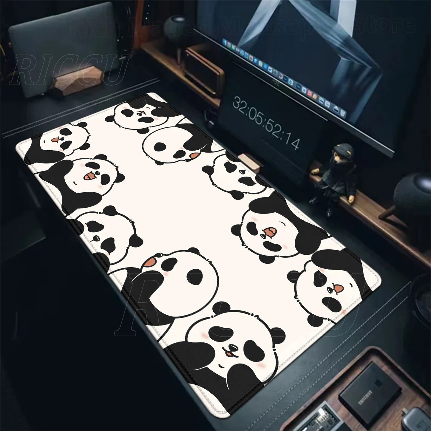 Alfombrilla Gaming XXL Panda Kawaii - Mouse Pad Grande con Bordes Cosidos