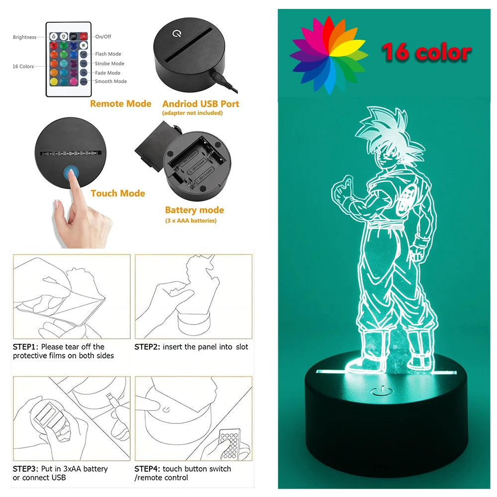 Lámpara LED Gaming Anime Goku · Iluminación Setup Gaming