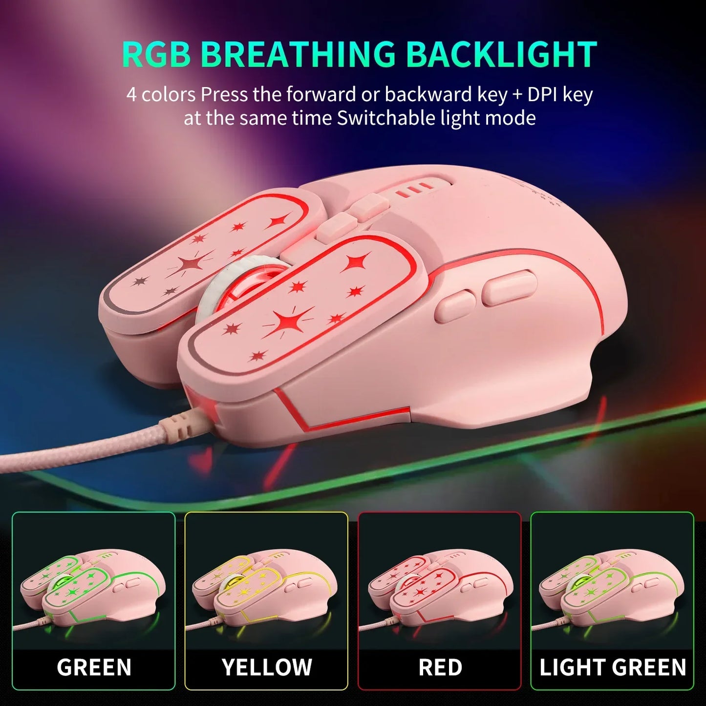 Ratón Gaming con Cable RGB 6400 DPI HMO-18