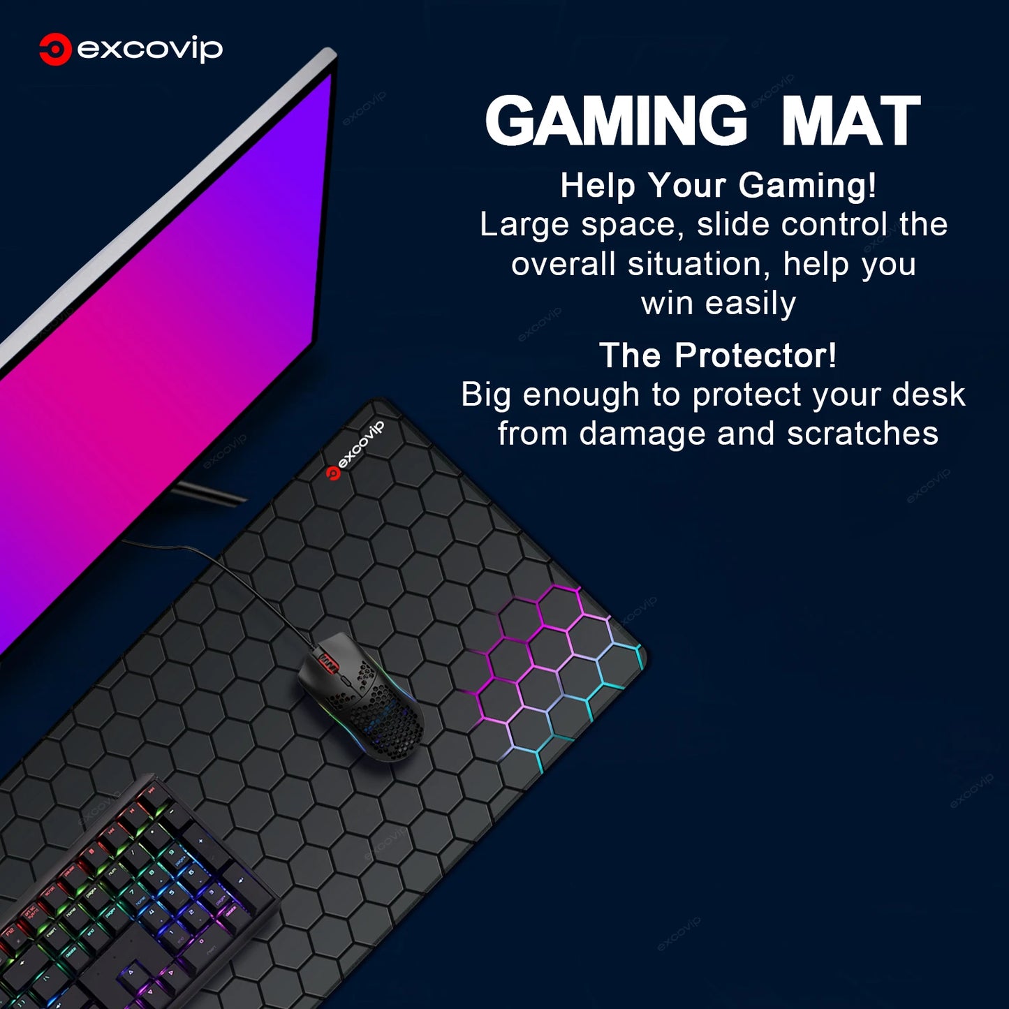 Alfombrilla Gaming Grande EXCO - Mouse Pad XXL con Bordes Cosidos y Base Antideslizante