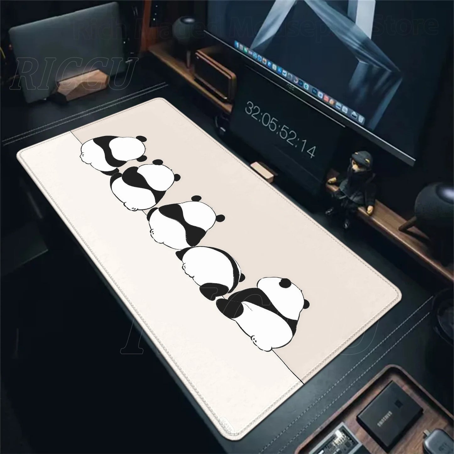 Alfombrilla Gaming XXL Panda Kawaii - Mouse Pad Grande con Bordes Cosidos