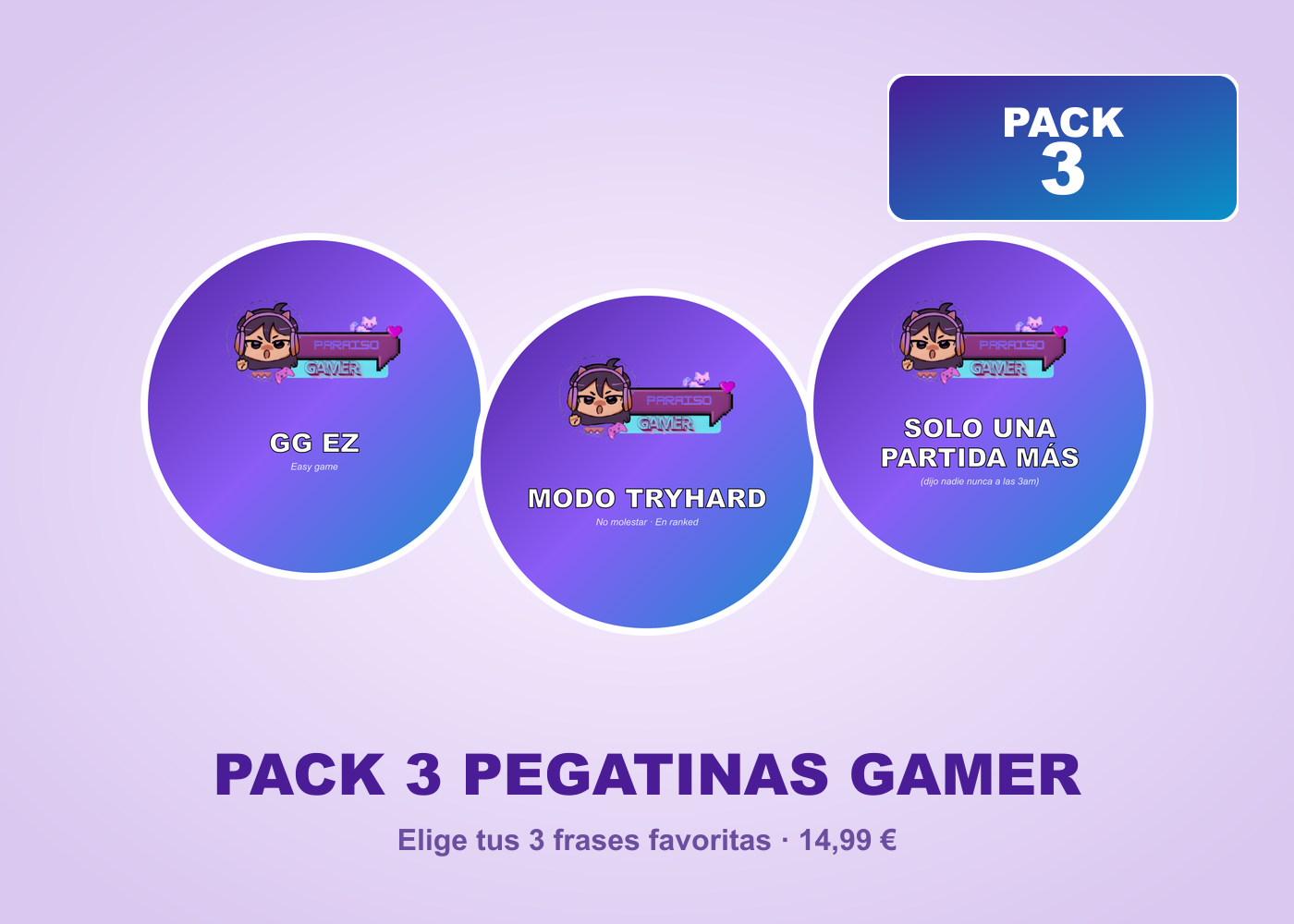 Pack 3 Pegatinas Gamer ParaisoGamer