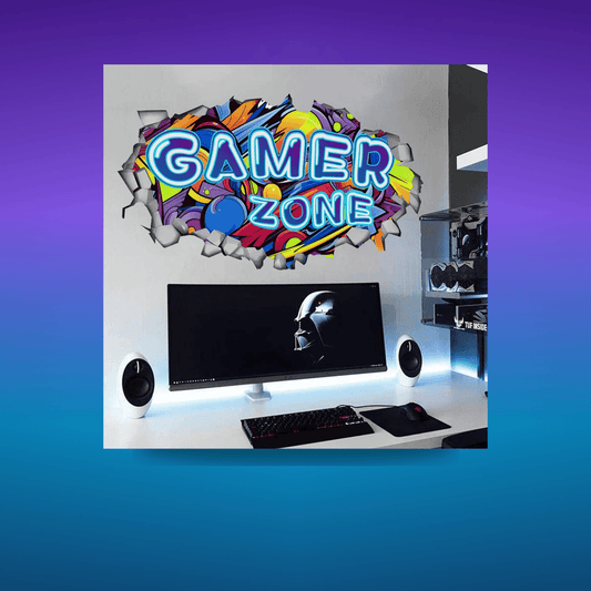 Poster Gaming Wall Hole Art · Decoración Setup Gamer y Escritorio