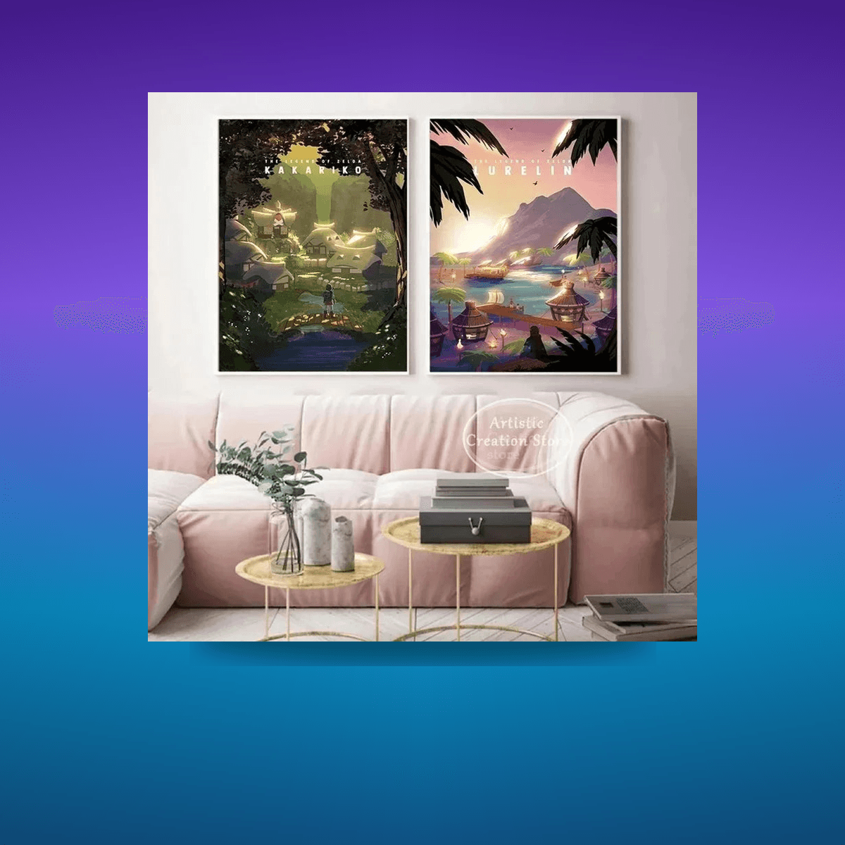 Poster Video Game Canvas Painting Zelda · Decoración Setup Gamer y Escritorio