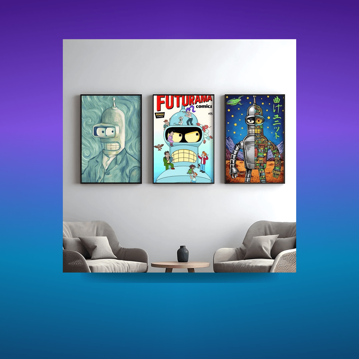 Poster Movie Bender F-futurama Elegant · Decoración Setup Gamer y Escritorio